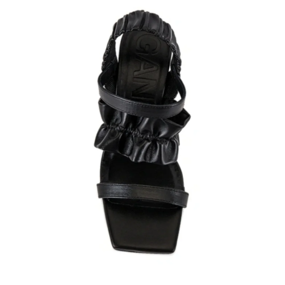 Ganni Ruffled Leather Slingback Sandals Size 39 US 9 Black - Picture 4 of 11